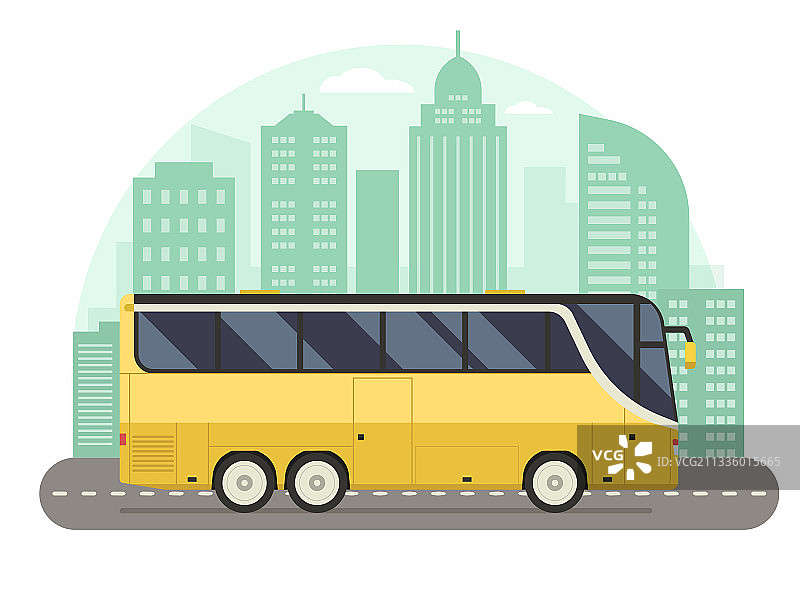 扁平风格黄色城市巴士概念设计图片素材