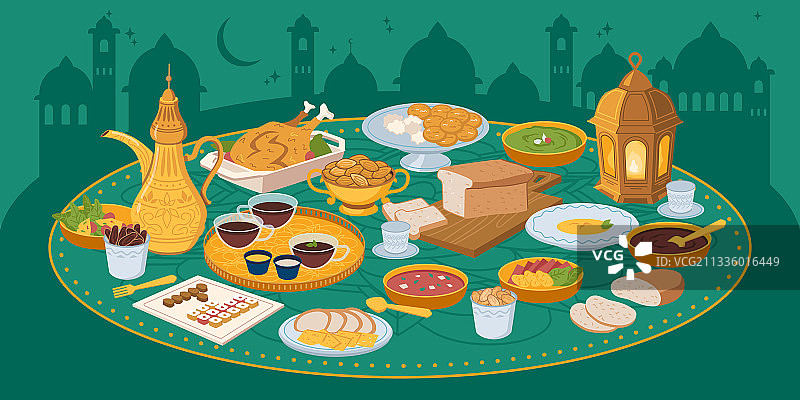 包含食物和饮料的斋月开斋节banner图片素材