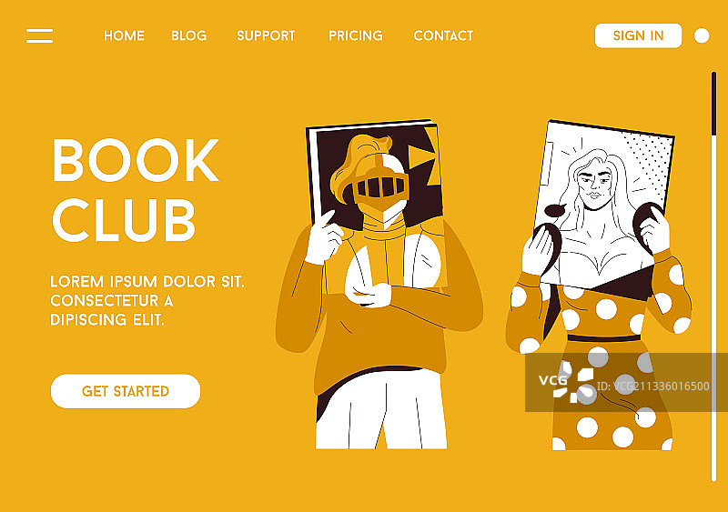 读书俱乐部概念着陆页图片素材