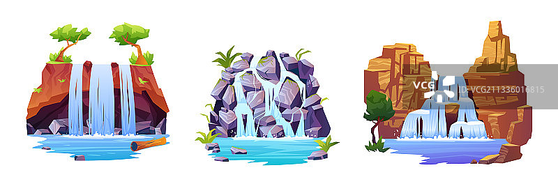 瀑布景观卡通图图片素材