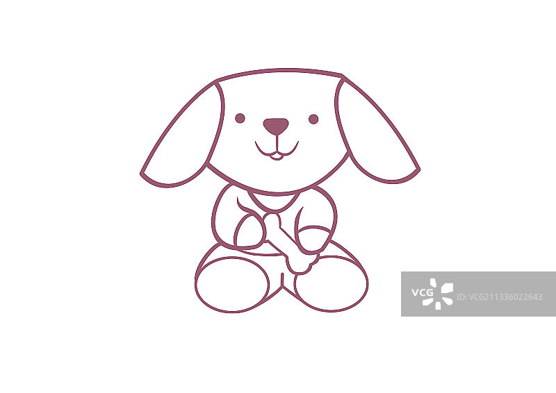 手绘动物卡通可爱抱着骨头的狗狗简笔画图片素材