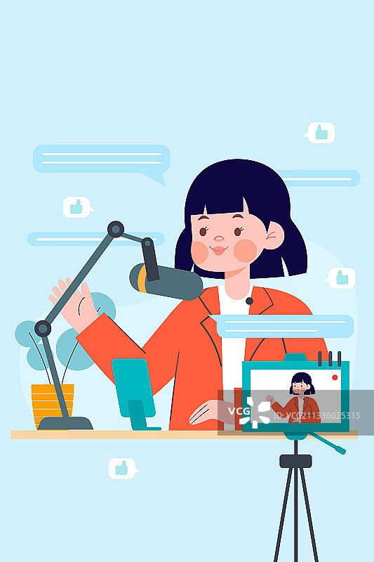 女主播正在网络直播矢量插画图片素材