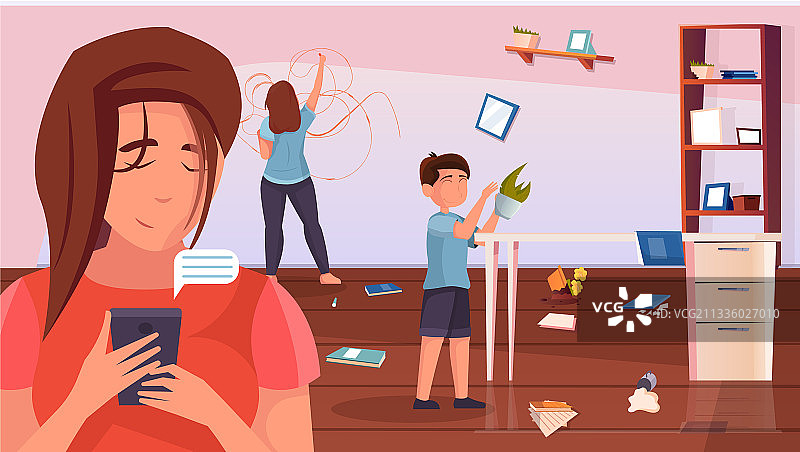 母亲、手机和孩子们图片素材