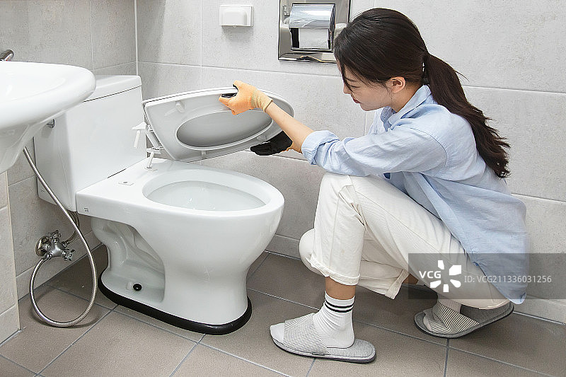 家庭护理、维修、厕所、马桶、女人图片素材