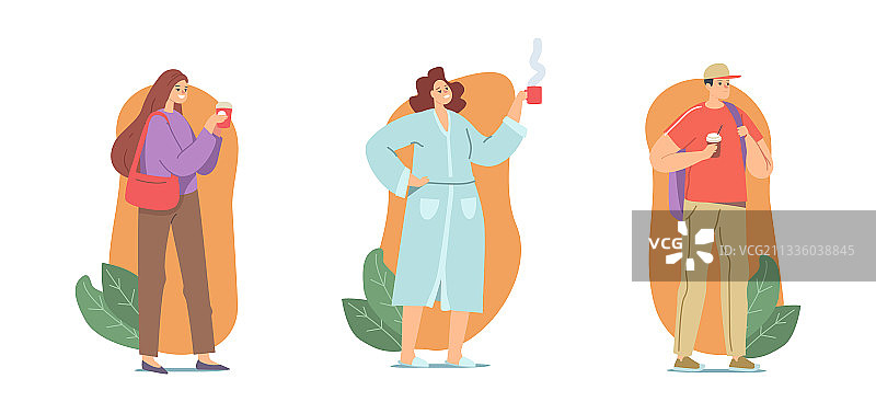 人们在喝早咖啡或热饮图片素材