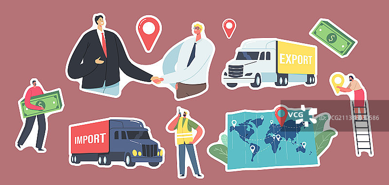货物进出口物流贴纸组合图片素材