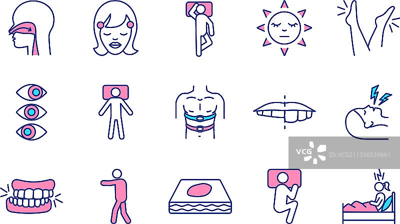 睡眠障碍RGB颜色图标集图片素材