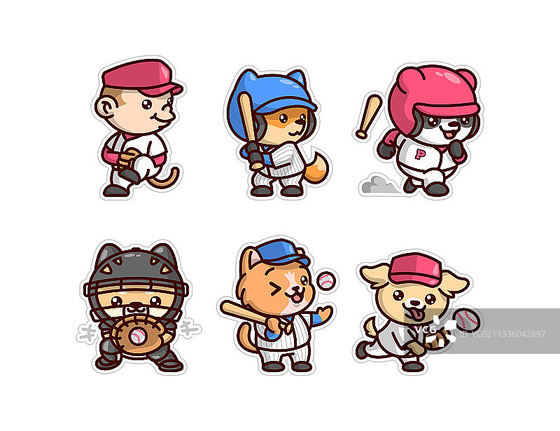 穿棒球服的卡通动物形象图片素材