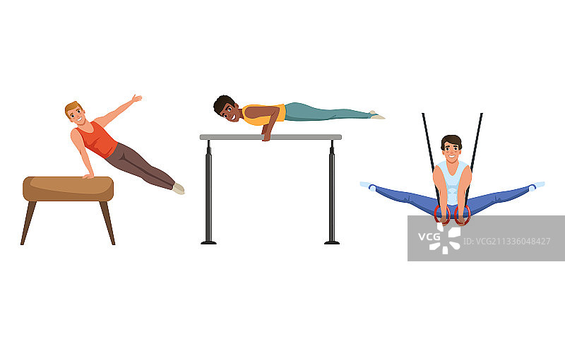 进行不同体操训练的年轻男人图片素材