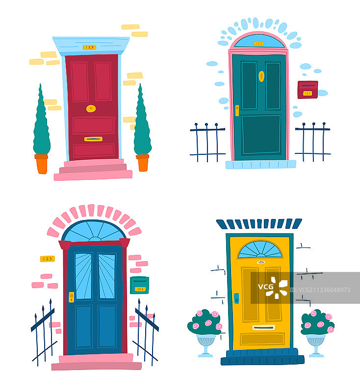 卡通彩色复古前门合集图片素材