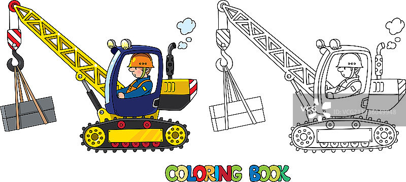 带驾驶员的手机卡车起重机填色书图片素材