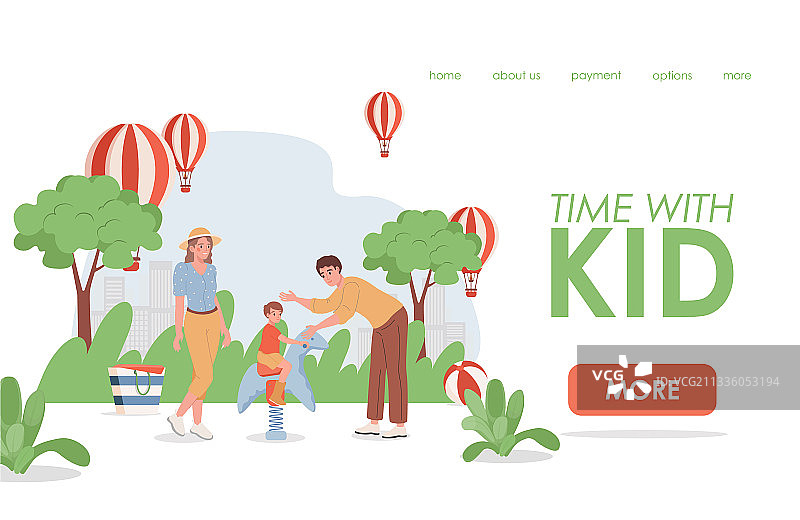与孩子共度时光扁平化着陆页模板图片素材