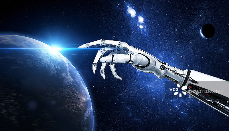 人工智能机器手探索宇宙图片素材