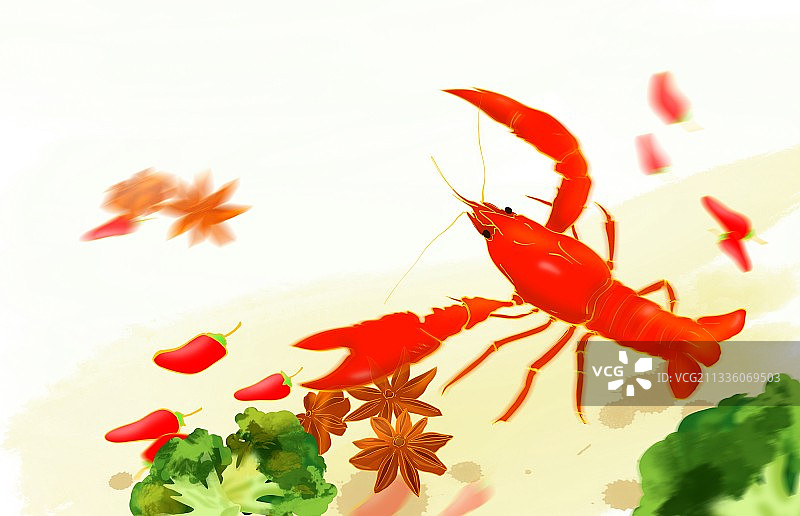 手绘插画夏天美食湖北武汉麻辣小龙虾图片素材