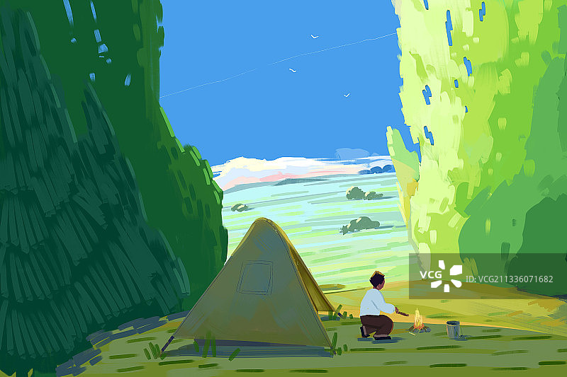 一个人户外露营图片素材