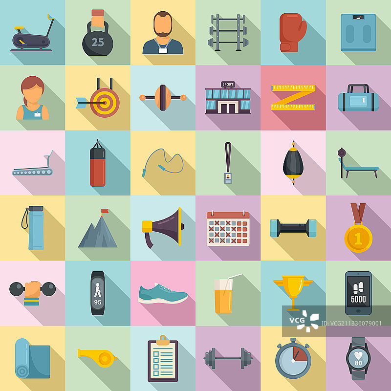 私人教练图标集扁平风格图片素材