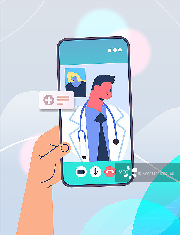 患者与医生在智能手机上讨论病情图片素材