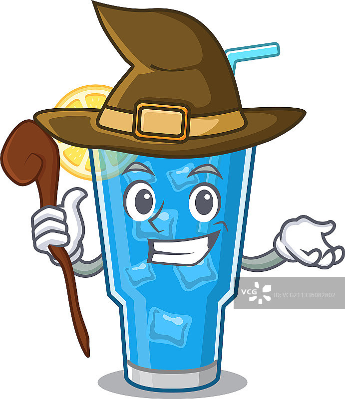 蓝色泻湖鸡尾酒和有趣的狡猾女巫图片素材