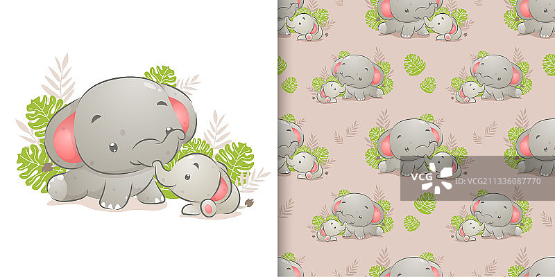 手绘小象玩耍插画图片素材
