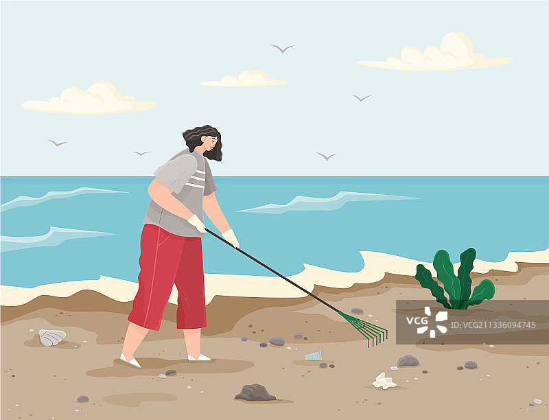 女人正在清理塑料和纸质垃圾图片素材