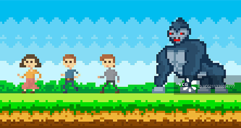 像素小人逃离大猩猩像素游戏图片素材