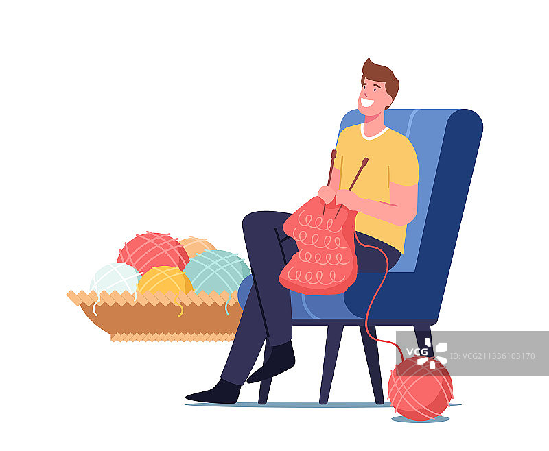 带编织针的手工男子概念图图片素材