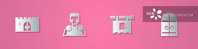 纸质中世纪城堡大门与骑士街图片素材