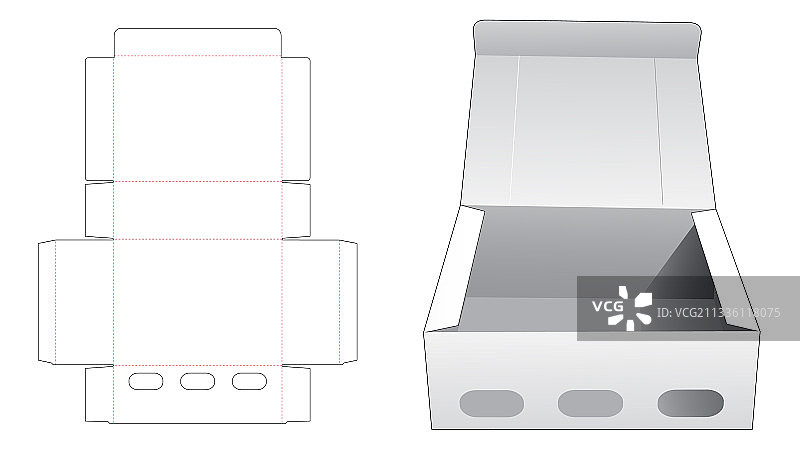 带3个小窗口的翻盖盒模切模板图片素材