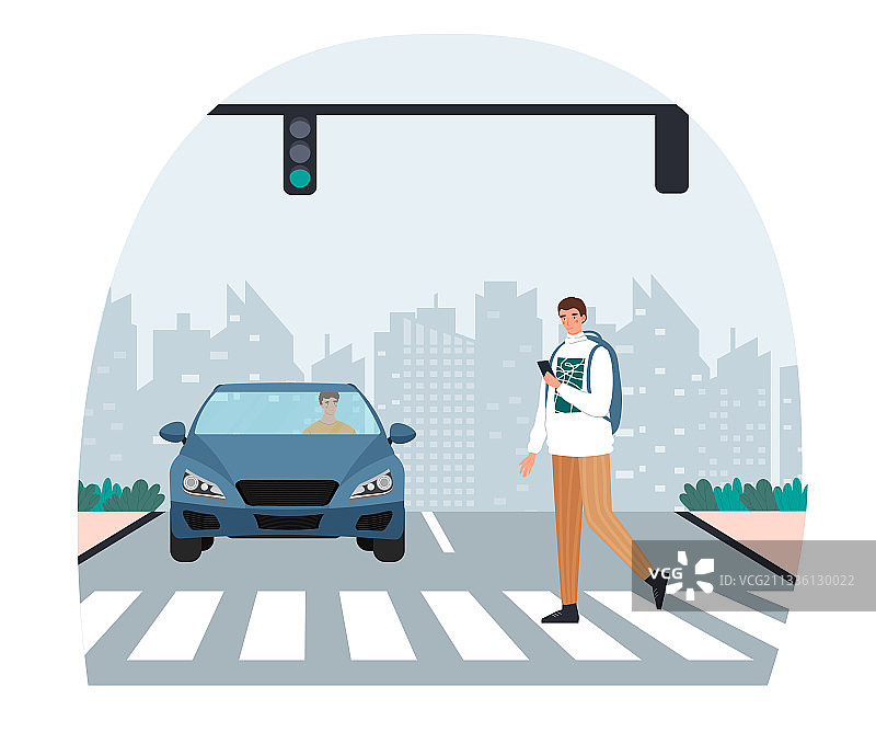 行人过马路时红灯亮图片素材