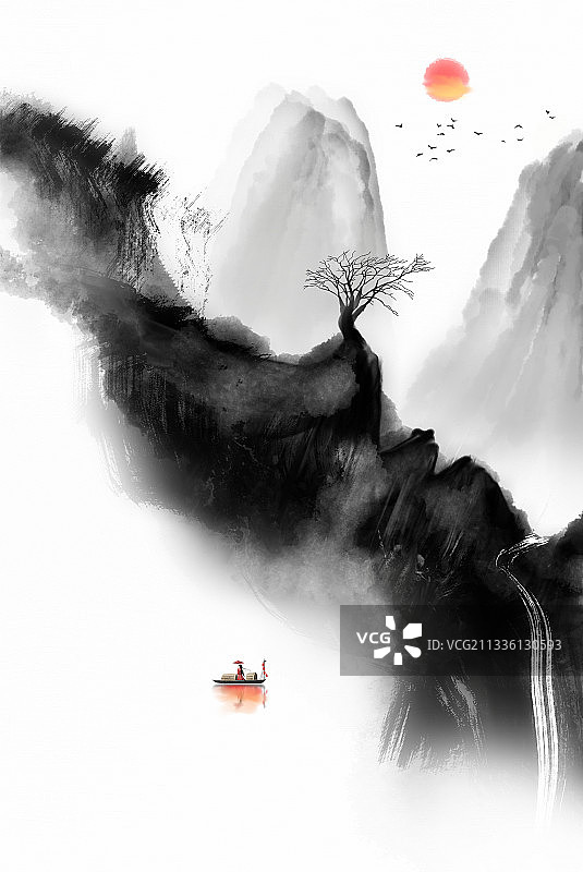 抽象水墨写意山水画图片素材