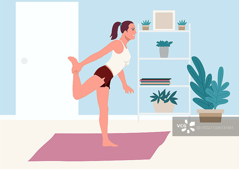 在家做伸展运动的女人图片素材
