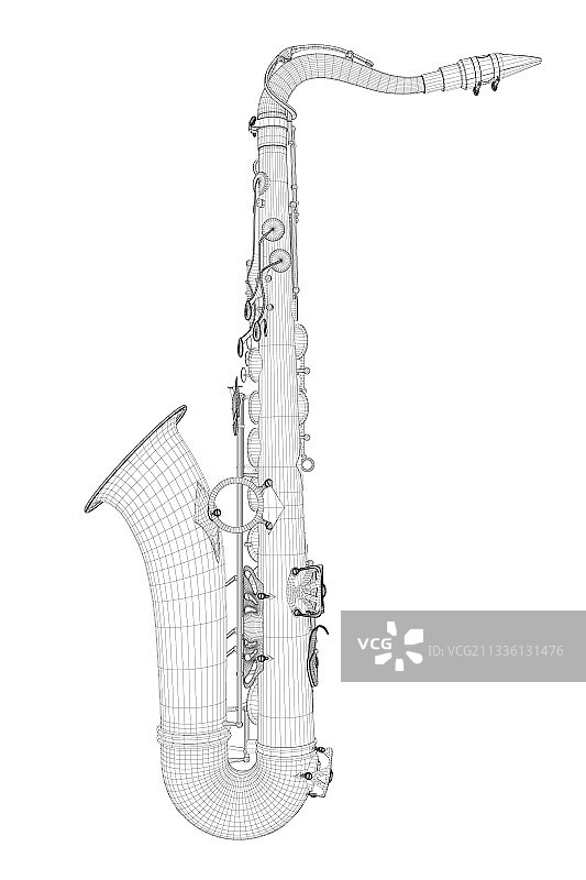 白色背景上的线框萨克斯管图片素材