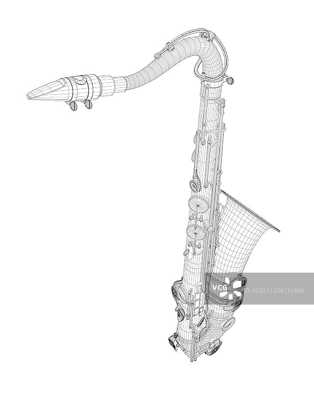 白色背景上的线框萨克斯管图片素材