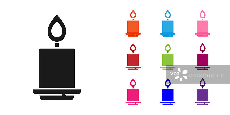 白色背景上孤立的黑色燃烧蜡烛图标图片素材