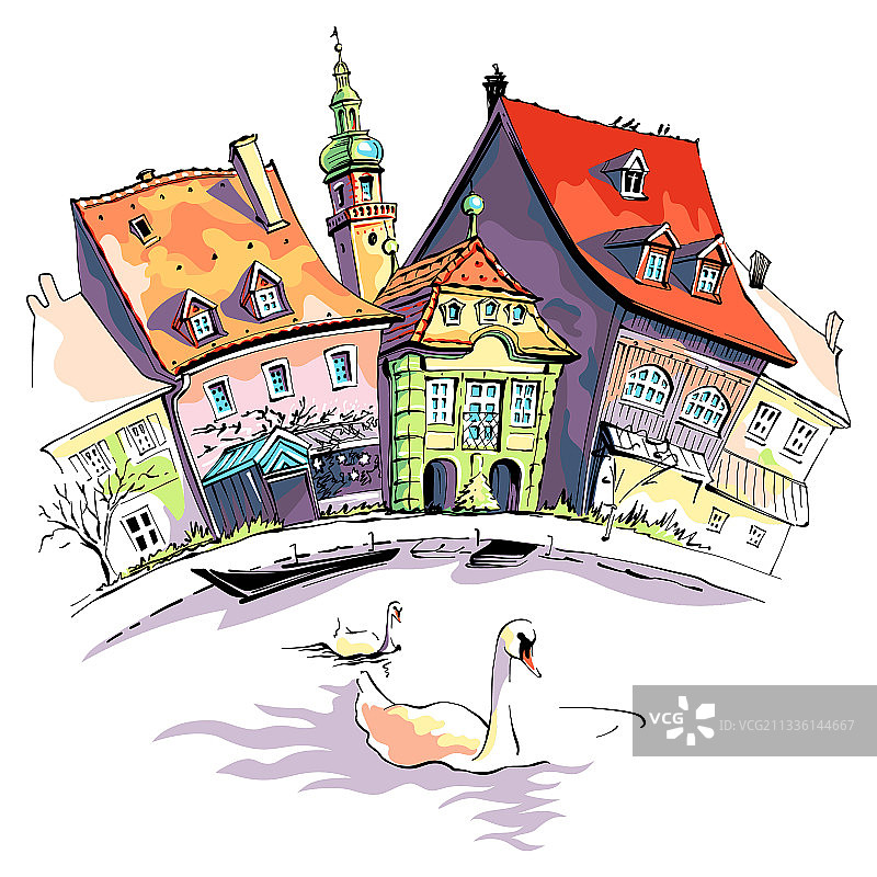 班贝格的小威尼斯素描图片素材