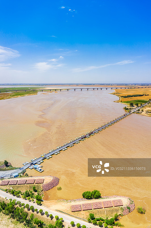 河南武荥黄河浮桥渡口夏季户外风光航拍视角图片素材