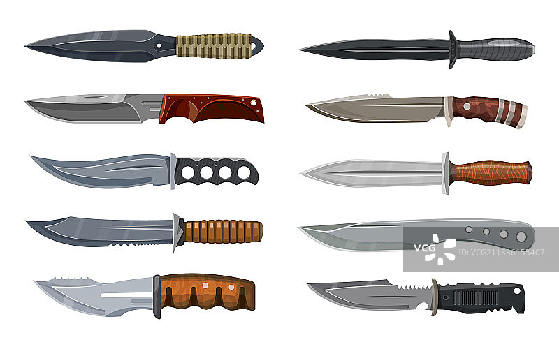 军用猎刀和战斗武器套装图片素材