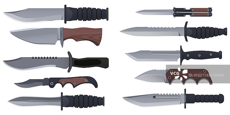 军用猎刀和战斗武器套装图片素材