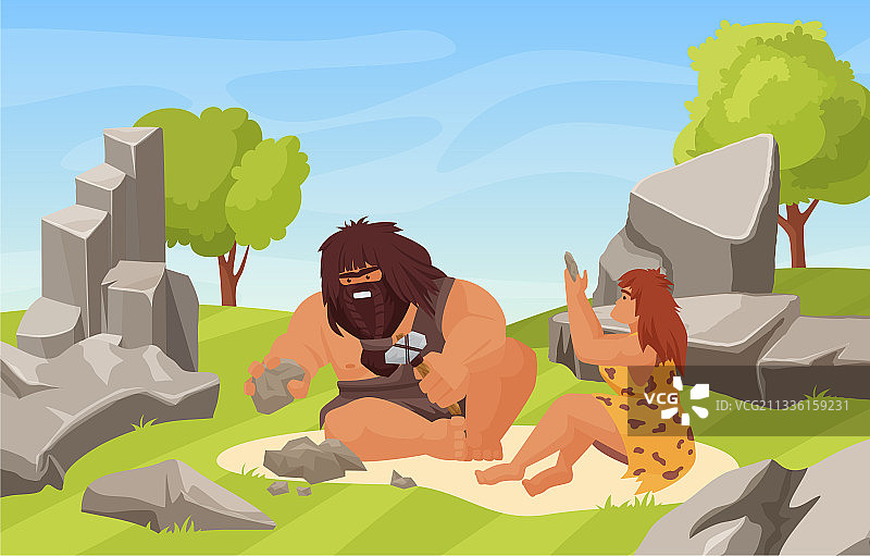 史前石器时代和原始情侣图片素材