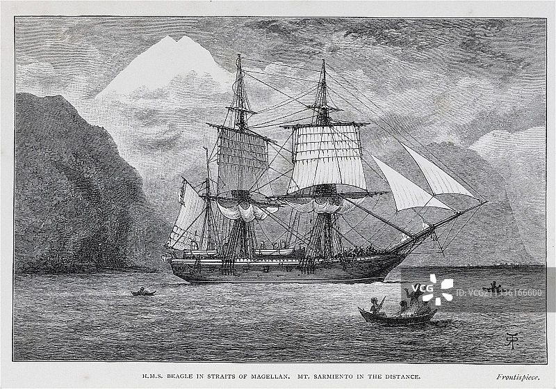 贝格尔号在麦哲伦海峡，1834年图片素材