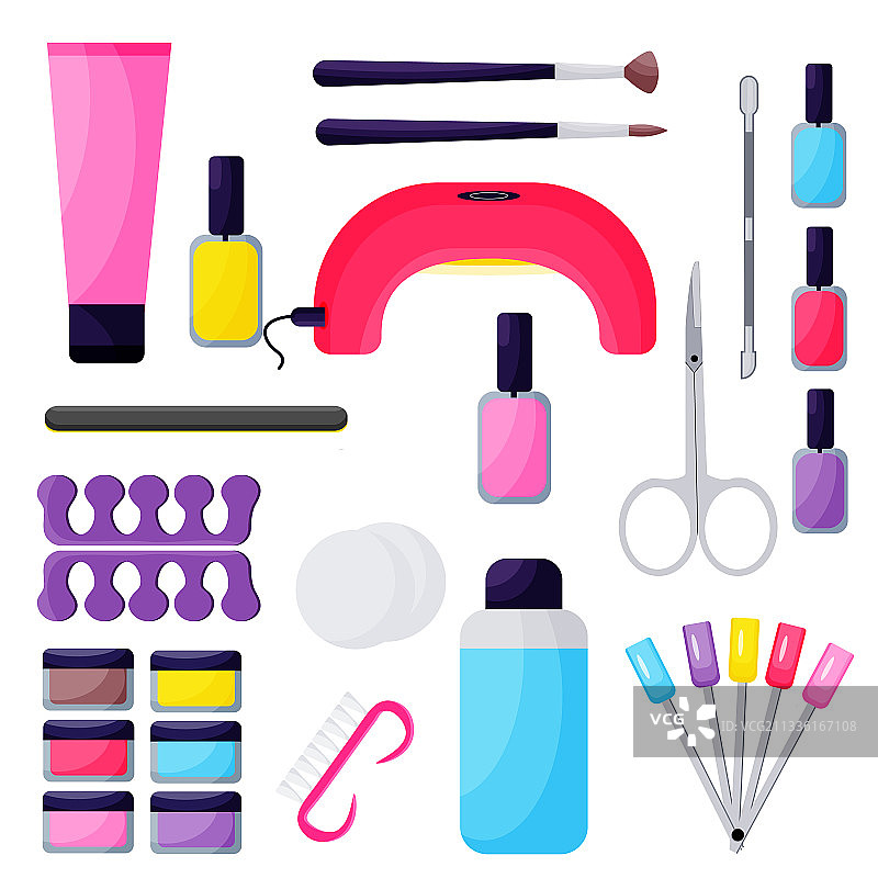 具有各种美甲和指甲护理图标的套装图片素材
