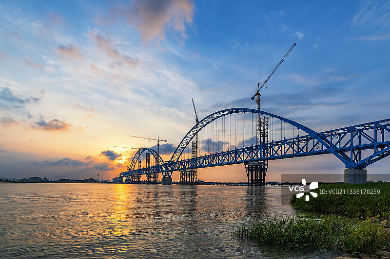 中山市，交通建筑，南沙港铁路，洪奇沥特大桥图片素材