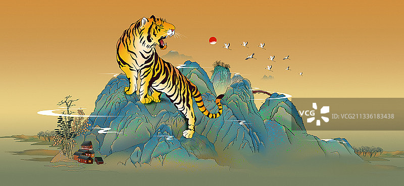 2022虎年年俗猛虎下山图图片素材