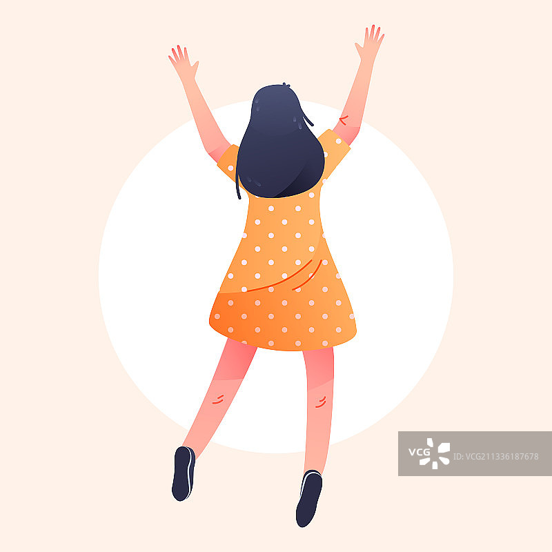 卡通女生青少年人物美女开心跳起来矢量插画图片素材