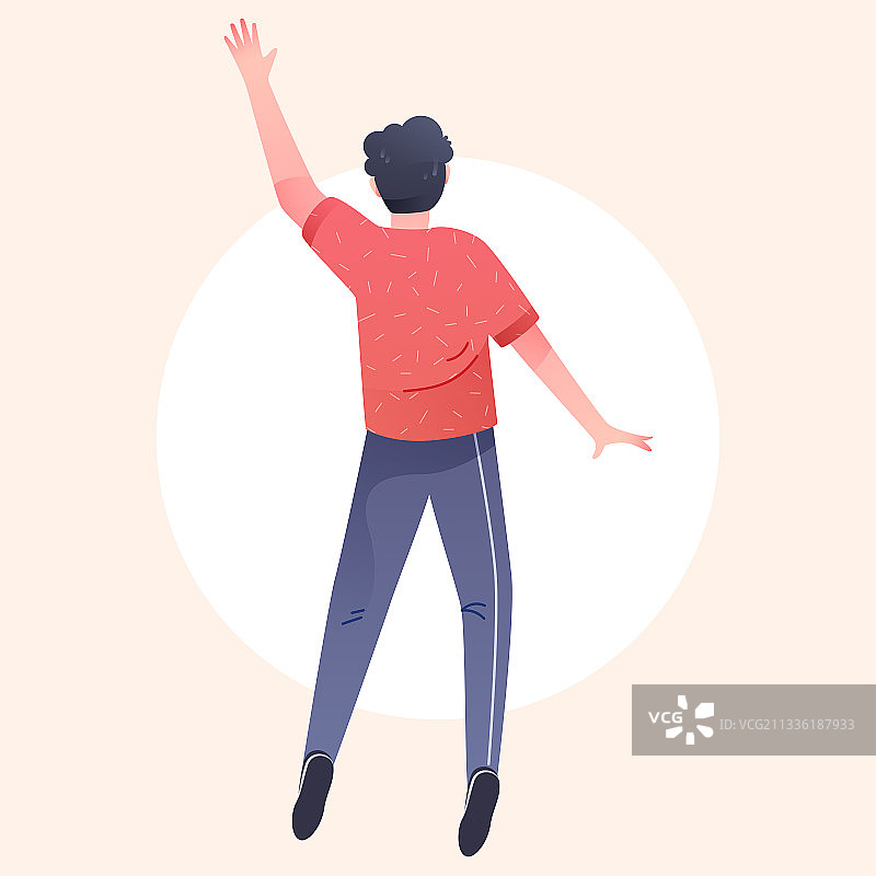 卡通青少年人物帅哥开心高兴跳跃矢量插画图片素材