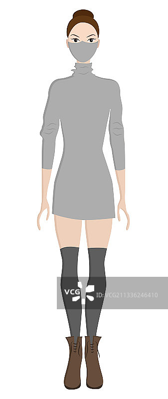 戴面具的灰色连衣裙美女图片素材