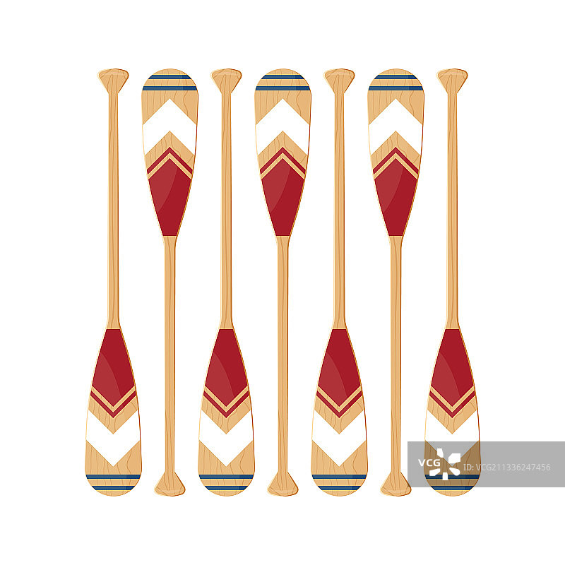 扁平风格的独木舟船桨套装图片素材