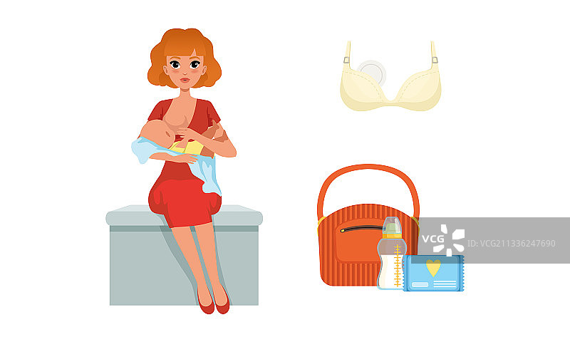 年轻母亲在喂养新生婴儿图片素材