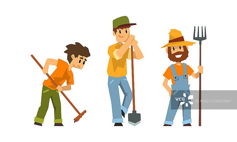 在田里用铲子工作的年轻农民图片素材