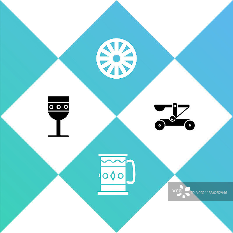 中世纪高脚杯木杯旧木轮套装图片素材